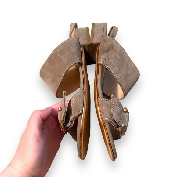 Les Italiennes Taupe Suede Double Strap‎ Buckle Slingback Flat Sandals Sz 39 - Picture 3 of 9